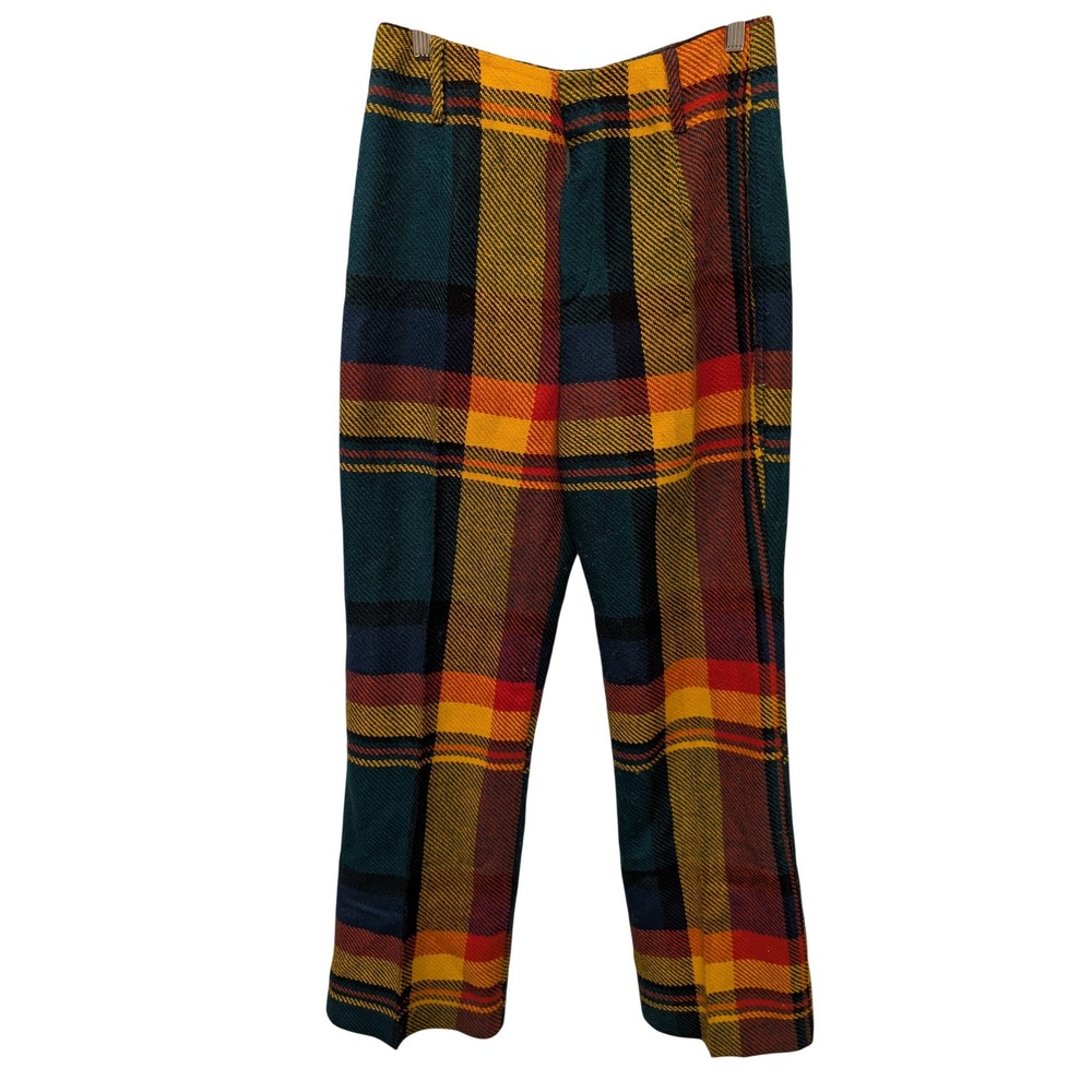 Vintage Plaid Wide Leg Trousers Women's High Waisted Pants Retro Boho Fall 6‎